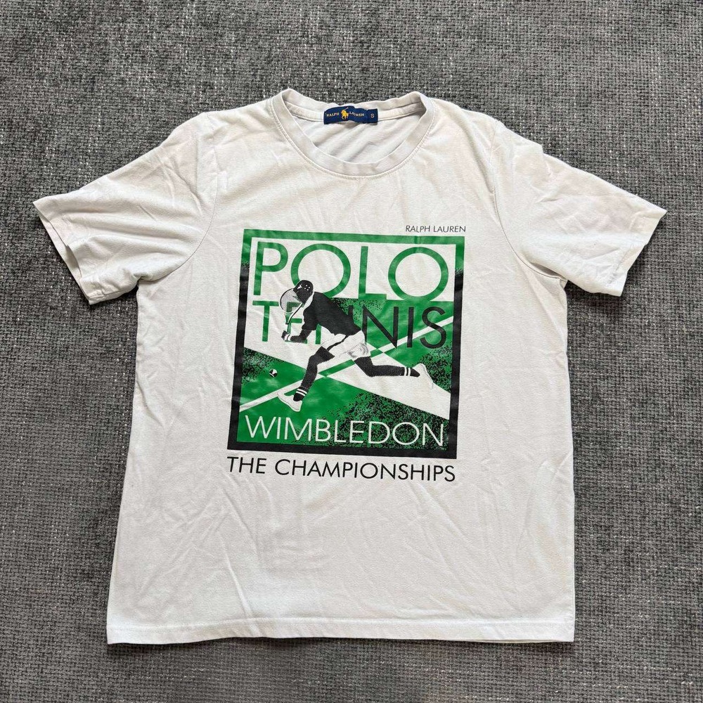 Ralph Lauren Polo Tennis Wimbledon Championship Mens Small White Graphic Tee